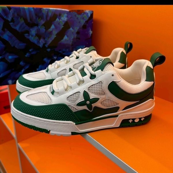 

designer skate sneaker 1854 casual shoes men sneakers rubber platform flowers trainers genuine leather lace-up skate shoes running shoe 07, Red;white