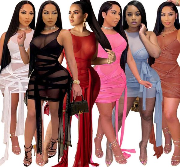 

women mini sheer dresses summer clothing xs xl bandage skirts sleeveless slim night club elegant fashion casual clothes 45613275229, White;black