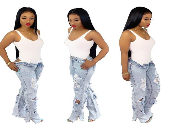 

fashion solid denim jeans womens hole high waisted jeans skinny office lady pants9476602, Blue