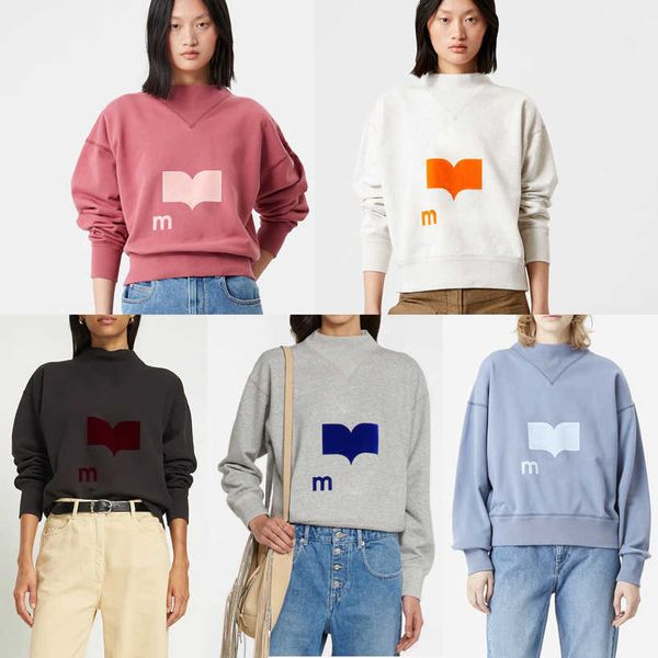 

isabel marant flocking designer sweatshirt half high neck loose loop sweater women fashion pullover jumper hoodie, Black