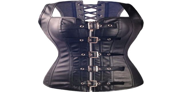 

whole fashion black women steel boned faux leather overbust corset steampunk bustier body shaper8714632, Black;white