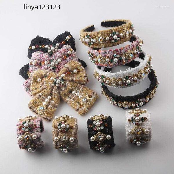 

hair clips fabric light luxury bracelet headband fashion color pearl inlaid rhinestone accessories bride 970, Golden;silver