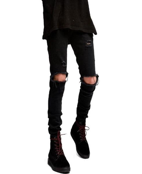 

men039s jeans fashion 2021 vintage black rock star knee holes destroyed skinny denim slim pencil men8076682, Blue