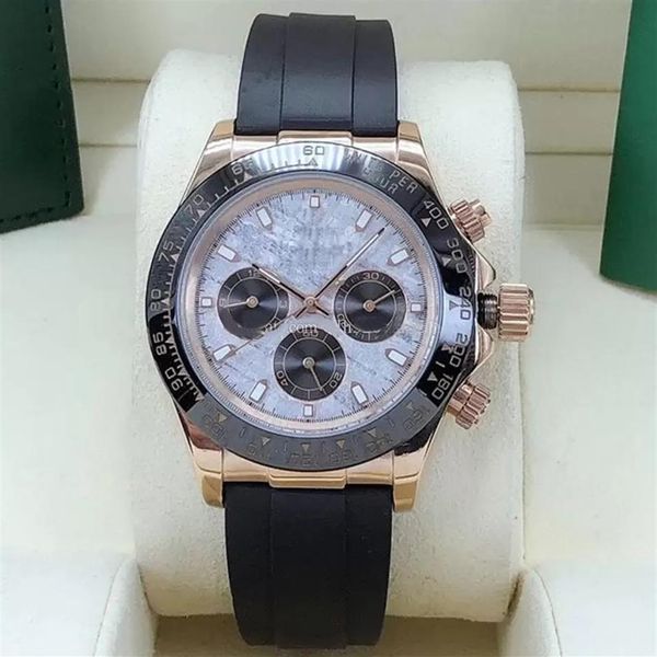 

40mm mens automatic mechanical watch rubber watchband folding buckle stainless steel watchbands meteorite face sport wristwatch237c, Slivery;brown