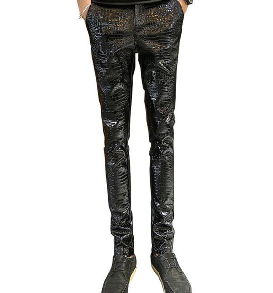 

mens whole moruancle mens faux leather pants pu motorcycle ridding suede trousers slim fit biker joggers for male size 28369810118, Black