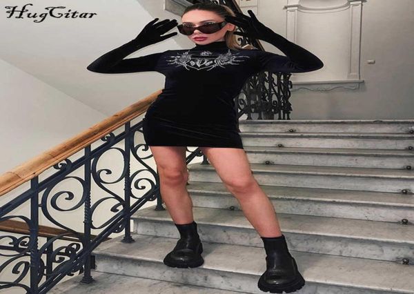 

dresses hugcitar velvet half high collar long sleeve gloves black sequined graphic slim mini dress 2022 winter women casual p4469278, Black;gray