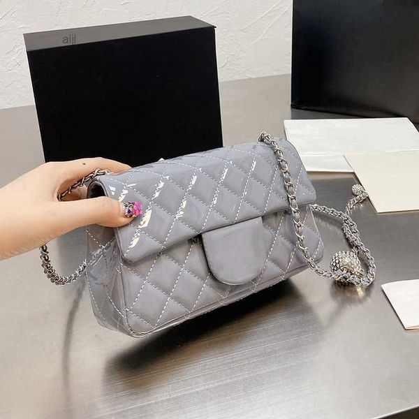 

2022ss womens classic mini flap designer bag luxury patent leather strass silver ball adjustable shoulder strap matelasse chain sacoche hand