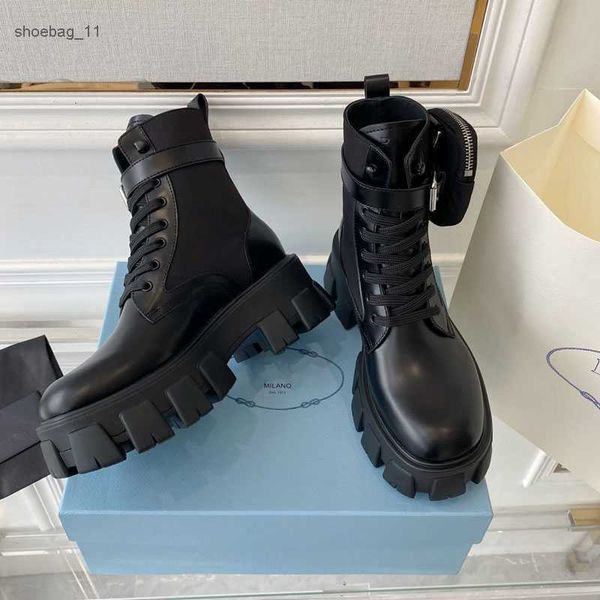 

boots designer boots monlith boots nylon pouch leather ankle boots martin boots platform black white brown and green flat boots size 35-41