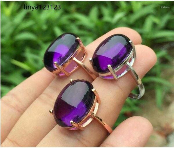

cluster rings amethyst ring natural and real 925 sterling silver 12 16mm big gemstone women, Golden;silver