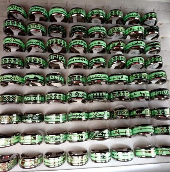 

whole 50pcs mix glow in the dark 316l stainless steel ring jewelry lots213u6049949, Silver