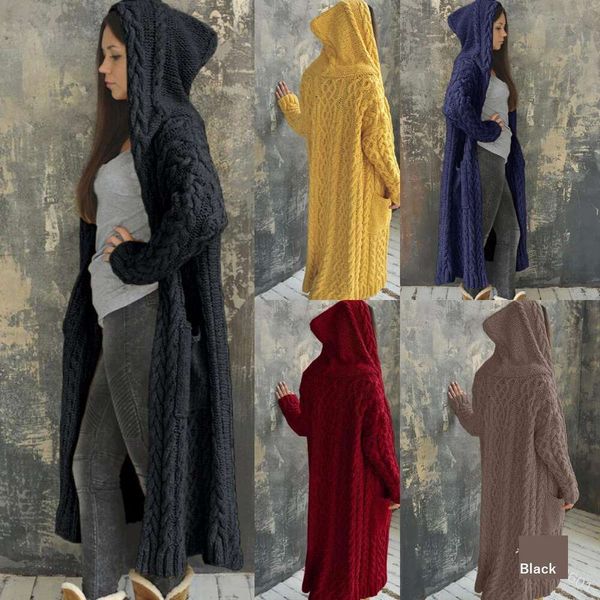 

cardigan braids lazy wind hooded long sweater autumn winter womens clothing, White;black