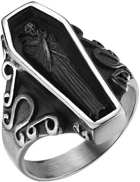 

jude jewelers stainless steel retro vintage vampire coffin cocktail party biker halloween ring, Silver