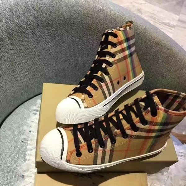 

designers shoes vintage men check sneakers designer men suede leather gingham sneaker front fastening ankle trainers casual sports shoes 35-, Red;white