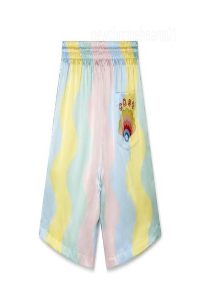 

silk sets satin shell wave cream neon rainbow dream casual shorts men designer shirts1879228, White;black