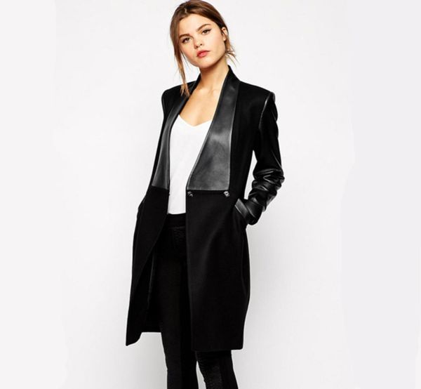 

2016 long slim coat coat jacket professional casual leather jacket6376227, Black