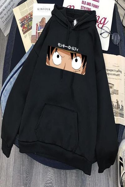 

anime one piece luffy zoro men039swomen039s hoodie casual wild loose sweatshirt streetwear retro harajuku pullover t2211569, Black