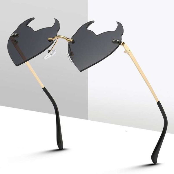 

style devil sunglasses for women metal frameless dance party, White;black