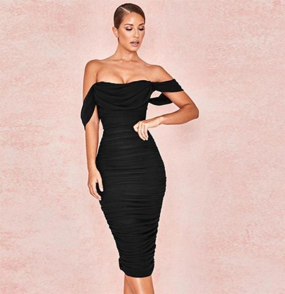 

casual dresses yissang draped off shoulder double layer mesh white dress women pleated long party elegant night club bodycon4389252, Black;gray