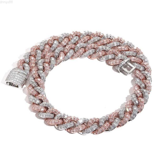 

personalized hip-hop 21mm bicolor zircon cuban chain wholesale fine jewelry copper tennis choker necklace, Silver