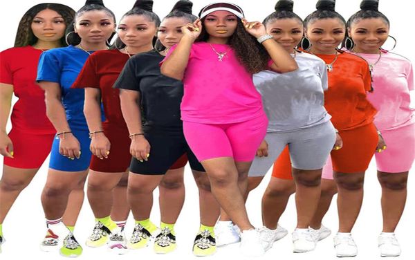 

plus size women tracksuits solid color two piece sets sports outfits summer clothing short sleeve t shirtslim shorts casual jogge9097855, Gray