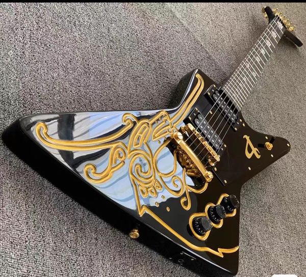 

black ex electric guitar rosewood fretboard hh pickup gold part sculpted body