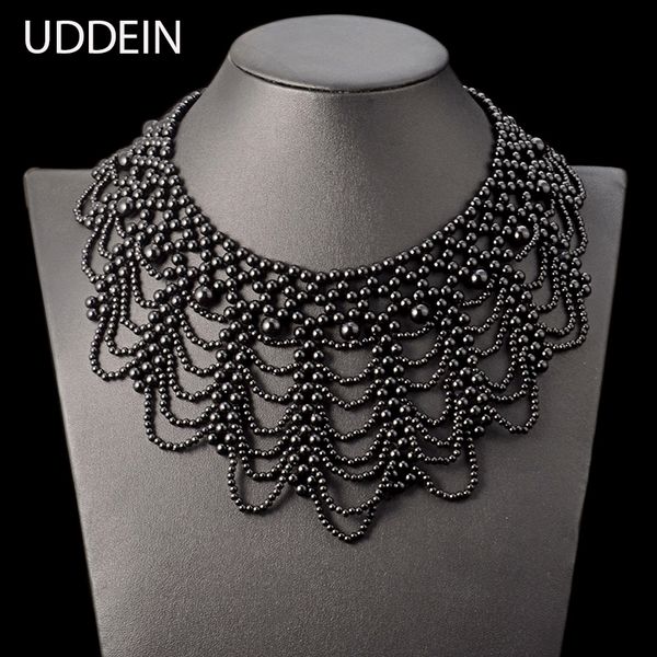 

navel bell button rings uddein arrival simulated pearl jewelry bohemian chokers vintage statement choker necklace for women maxi collares 23, Silver