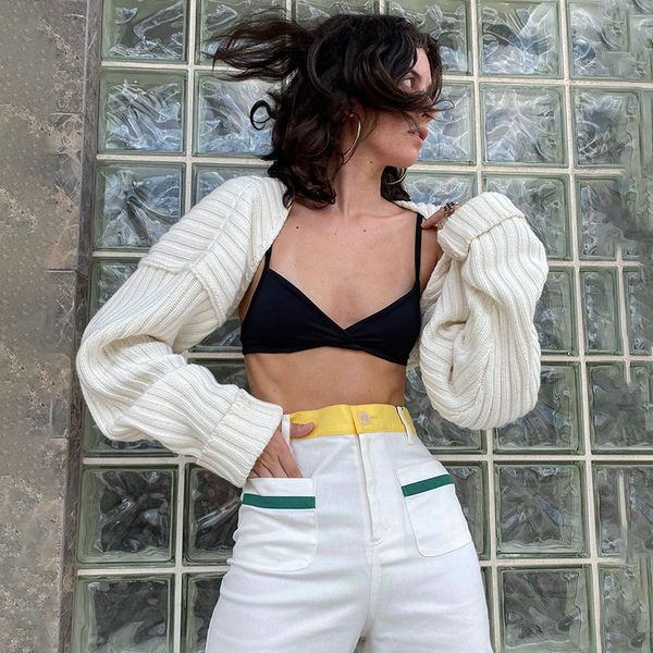 

women s jackets knitted ultra short sweater cardigan solid color long sleeve loose crop knitwear jacket coat e girls streetwear 230830, Black;brown