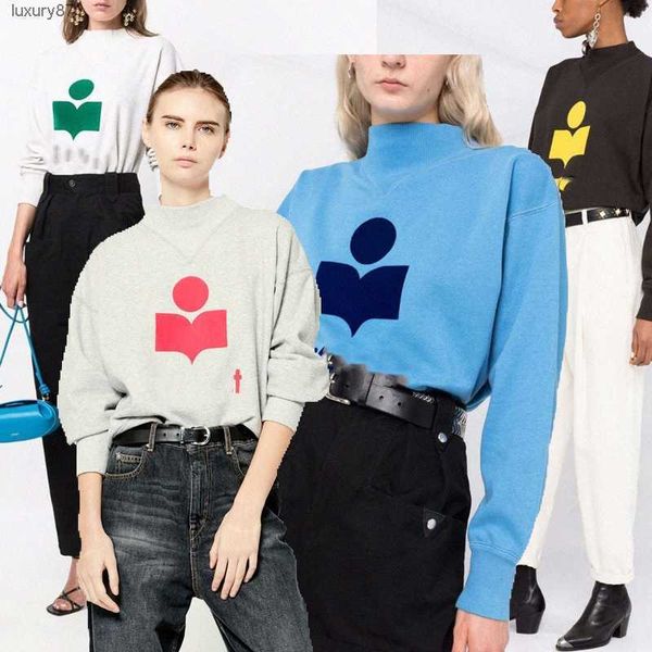 

autumn womens hoodies sweatshirts pullover casual letter french style marant flocking printed sweater clothing xs- b4we#, Black