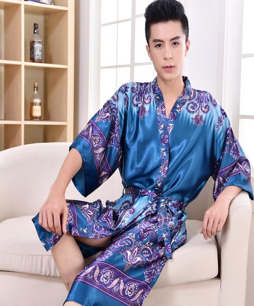 

2017 spring summer autumn men chinese traditional satin silk robes male bathrobe casual pijama man sleepwear plus size 3xl6316620, Black;brown