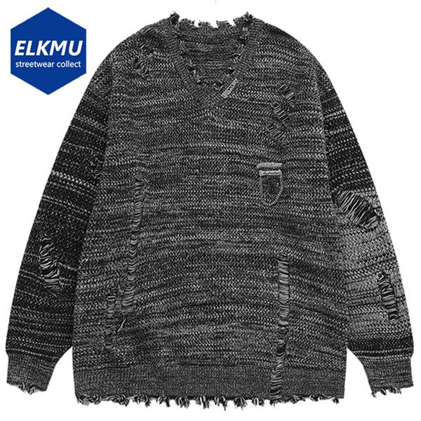 

men's sweaters hi street ripped sweater men oversized distressed knitted pullover sweater jumper harajuku hip hop streetwear y2k sweate, White;black