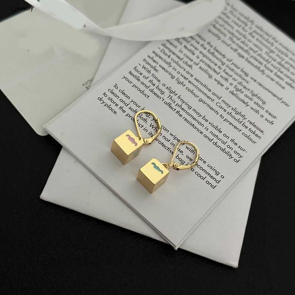 

designer earrings for women color logo gravure printing charm jewelry square pendant ear pendants including box valentine's day gift, Golden