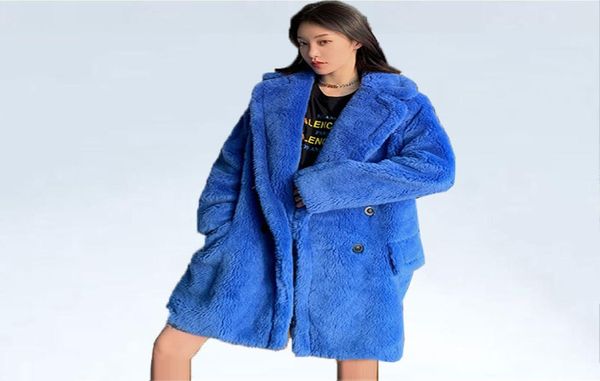 

winter coat real teddy fur coats women fashion long sleeve fur jackets women elegant solid pockets longer coats female ladies6357187, Black