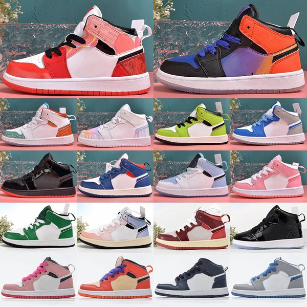 

1s 1 kids shoes toddlers youth sneakers boys high basketball shoe kid university blue chicago patent bred black white green toe trainers siz