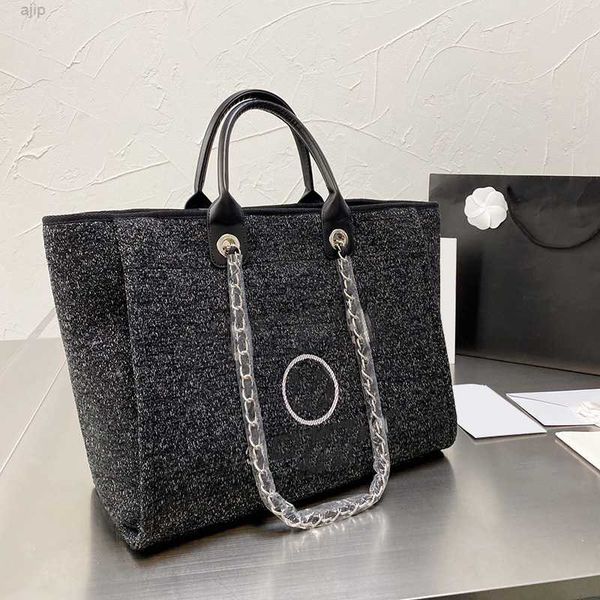 

womens beach deauville chain tweed shopping bags designer luxury totes large capacity street travel holidy handbags 38x32cm