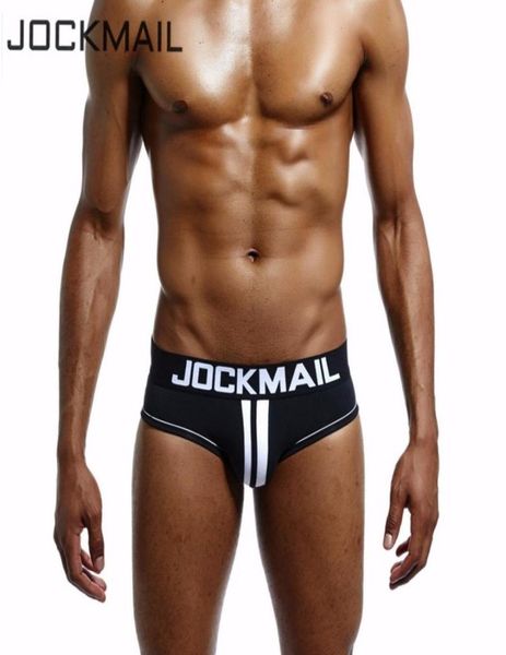 

jockmail brand men underwear open back double piping bottomless brief cotton men brief backless buttocks cuecas gay jocks3140605, Black;white