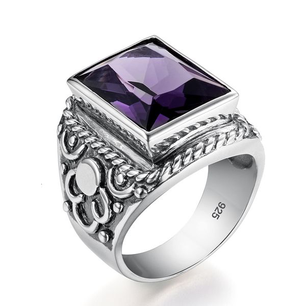 

wedding rings real 925 sterling silver heavy signet men s massive amethyst 12 16mm stone party vintage male jewelry gift for husband 230830, Slivery;golden