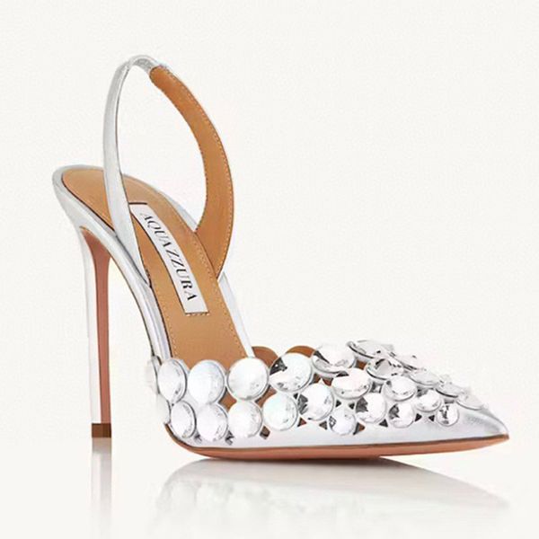 

aquazzura crystal-embellished pumps shoes stiletto heel sandals for women heel luxurys designers dress shoe hollow out evening slingback san, Black