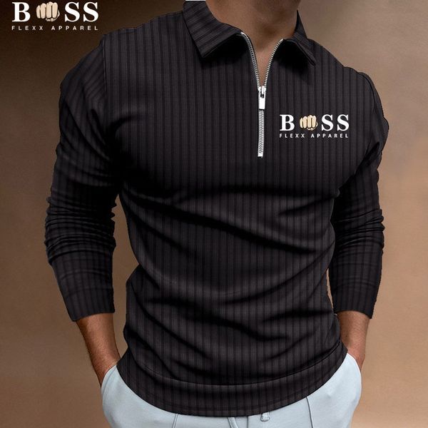 

men's polos selling men's casual striped long sleeve polo shirt autumn lapel zipper t-shirt golf men's street wear s-5xl 2308, White;black