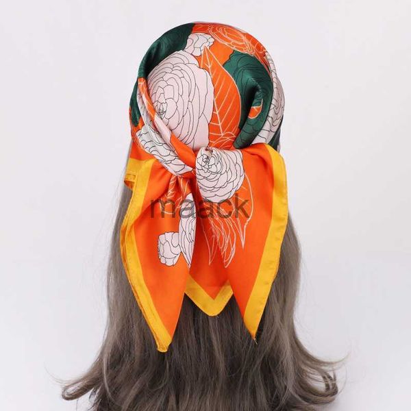 

scarves 70*70cm spring new small square scarf flower print summer bag decorate hair tie band silk scarf women beach sunscreem wrap hijab hkd, Blue;gray
