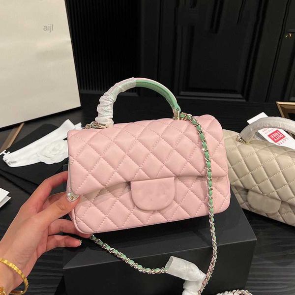 

23p womens trendy lambskin classic mini flap quilted bags to handle with gold metal tote ghw crossbody shoulder purse turn lock large capaci