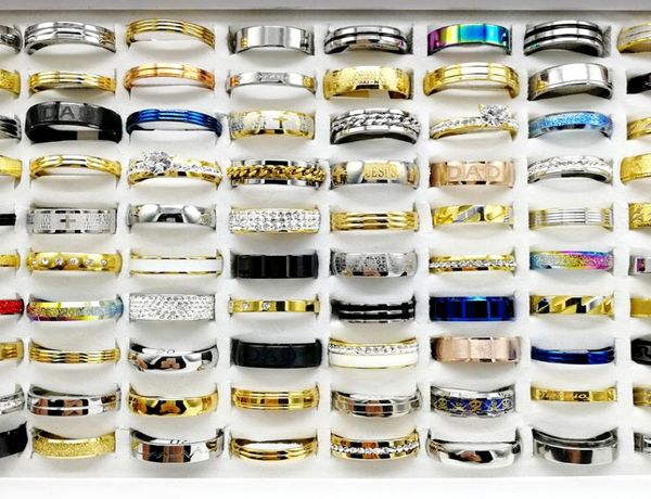

30pcslot mix style stainless steel ring metal titanium finger band fit men039s and women039s fashion party engagemen6529695, Silver