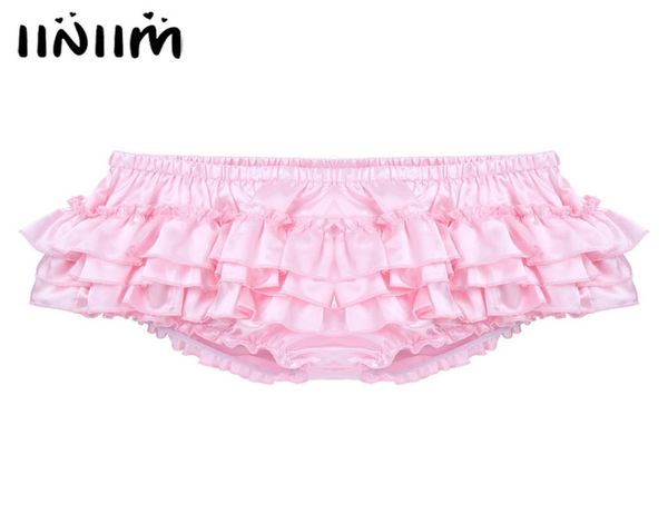 

iiniim mens lingerie gay panties shiny satin ruffled bloomer tiered skirted panties briefs for bikini male sissy underwear 206323968, Black;white