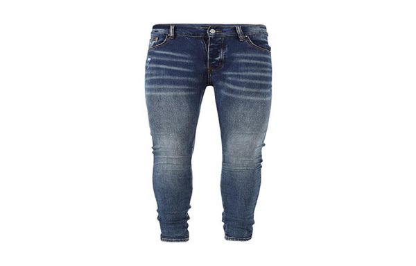 

mens jeans dark blue plain washed button placket casual slim pants9908139
