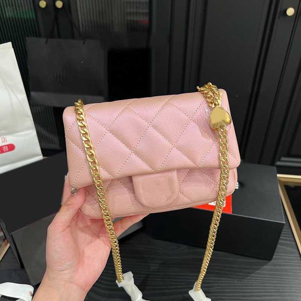 

iridescent pearly pink blue shiny bag heart classic mini flap quilted metallic color calfskin cowhide shoulder gold metal hardware matelasse