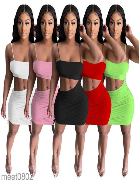 

women039s dresses 2021 summer new designer fashion women039s pleated split dress thin sling solid color elastic open ba1609414, White;black