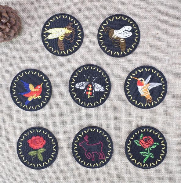 

8 styles bee patches for clothing bag iron on transfer applique flower patches for jeans jacket kids diy sew on embroidered badge 2851804, Black