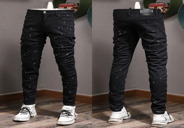 

painted damage jeans man distressed patches skinny fit black vintage biker fit denim4480967, Blue
