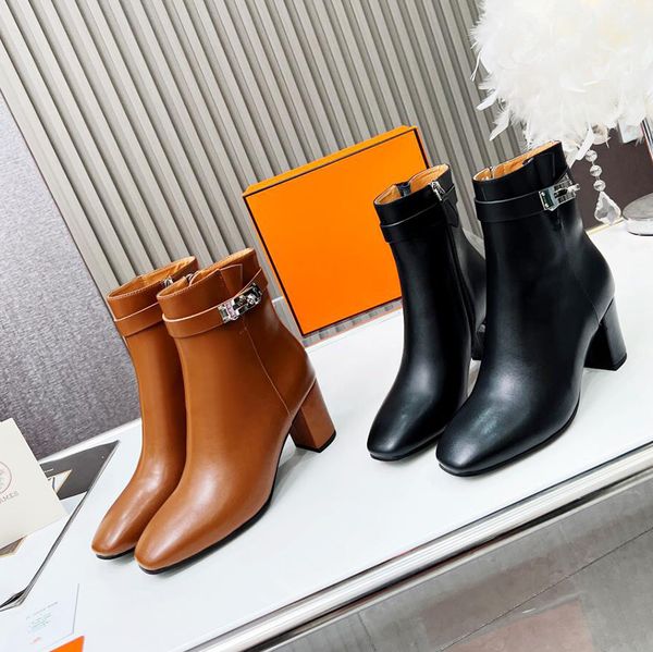 

designer mid length boots, winter mid length boots, high heel ankle boots, women's leather boots, retro fashion outsole boots, round to, Black
