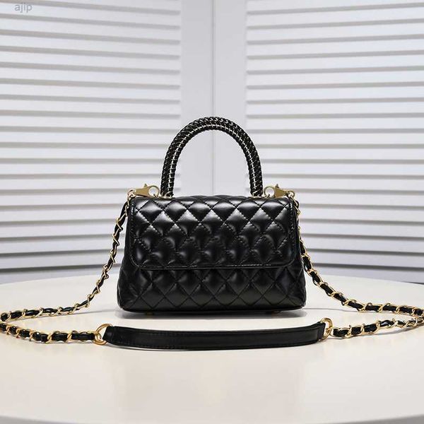 

classic mini flap bag with braid handle tote bags womens calfskin genuine leather quilted gold metal hardware turn lock crossbody shoulder h