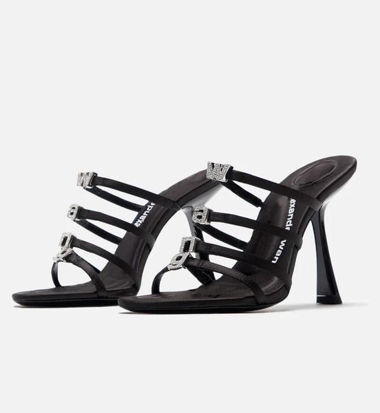 

elegant luxury wang delphine sandals shoes women black stain party dress wedding gladiator sandalia crystal branding straps lady stiletto he